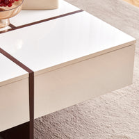 Victoria Collection Modern Style High Gloss & Veneer Finished Living Room Square Coffee Table with 4 Drawers - White & Walnut, Particle Board