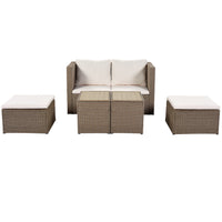 TOPMAX Outdoor 6-Piece Garden Furniture Set, PE Wicker Rattan Sectional Sofa Set with 2 Tea Tables, Brown Wicker+Beige Cushion