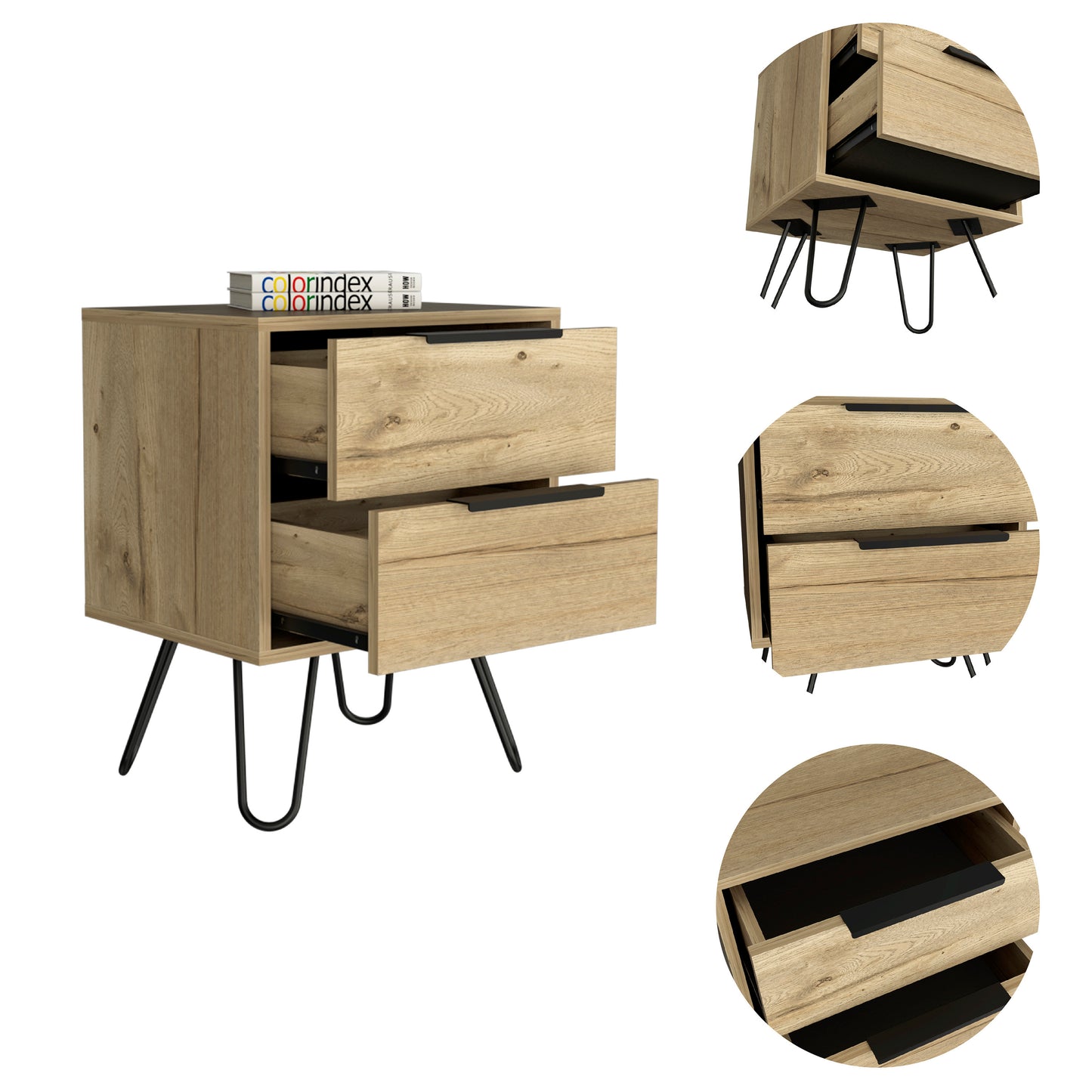 Augusta 2 Nightstand, Four Legs, Two Drawers -Light Oak