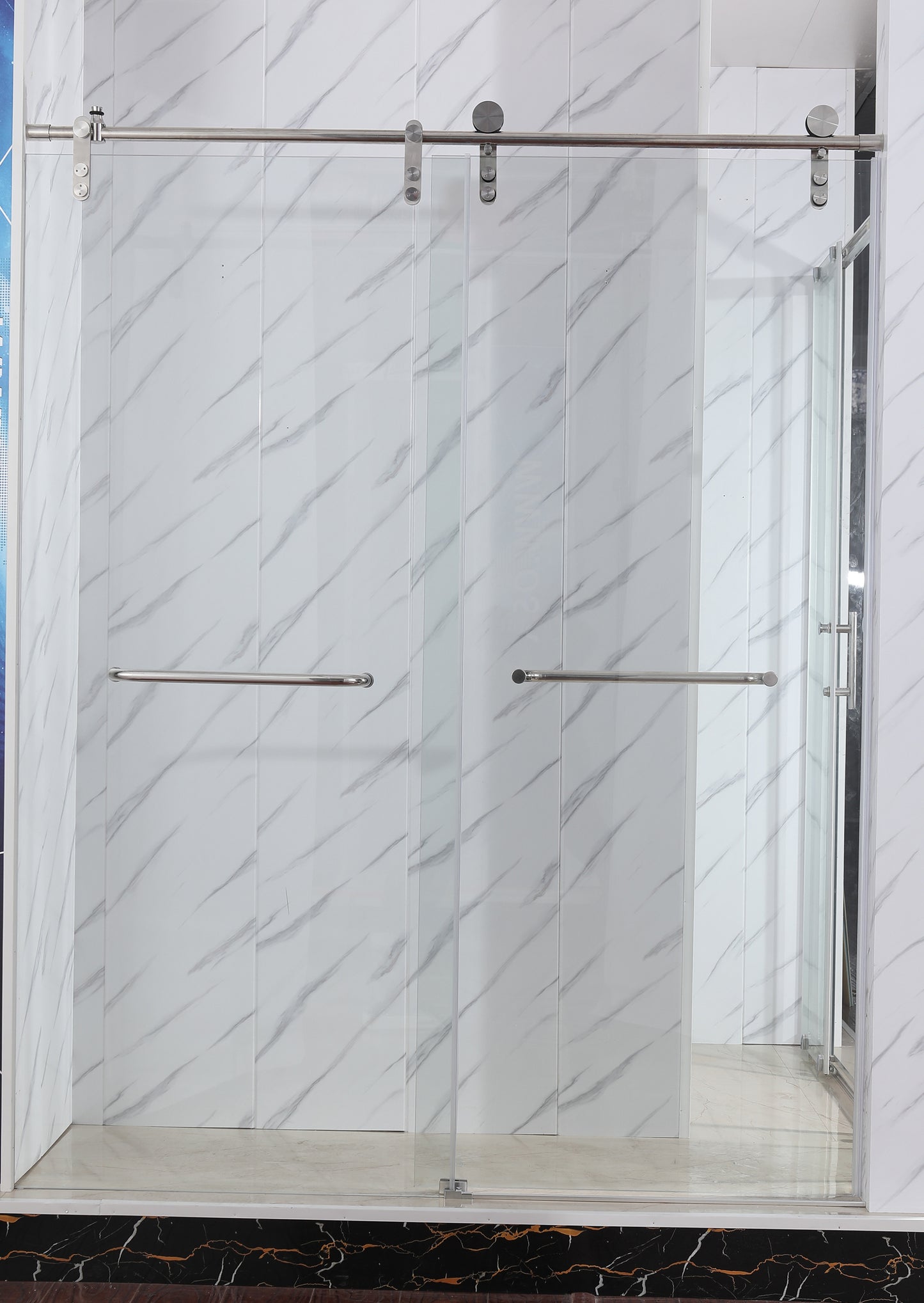 Frameless Shower Door with Rust-Resistant Stainless Steel, Explosion-Proof Glass, and Easy Installation 60*72