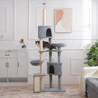 Cat Tree, 105-Inch Cat Tower for Indoor Cats, Plush Multi-Level Cat Condo with 3 Perches, 2 Caves, Cozy Basket and Scratching Board, GRAY COLOR