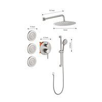 Shower System with Shower Head, Hand Shower, Slide Bar, Bodysprays, Shower Arm, Hose, Valve Trim, and Lever Handles