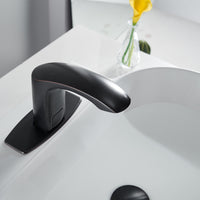 DC Powered Commercial Touchless Single Hole Bathroom Faucet With Deck Plate & Pop Up Drain In Oil Rubbed Bronze