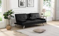 Sofa Bed with Armrest two holders  WOOD FRAME, STAINLESS LEG, FUTON BLACK  PVC