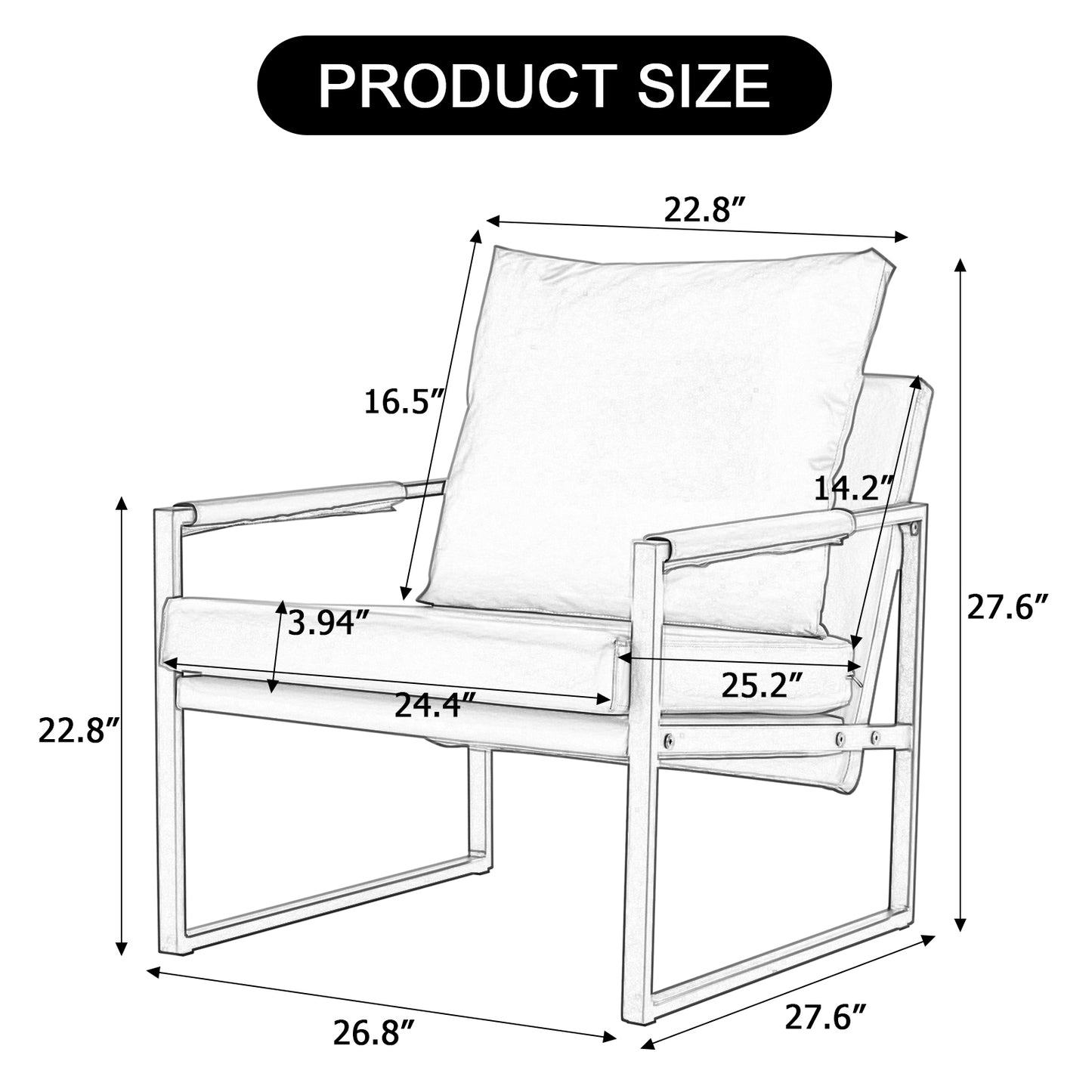 PU Leather Accent Arm Chair Mid Century Upholstered Armchair with Metal Frame Extra-Thick Padded Backrest and Seat Cushion Sofa Chairs for Living Room ( White PU Leather + Metal Frame + Foam)SF-008