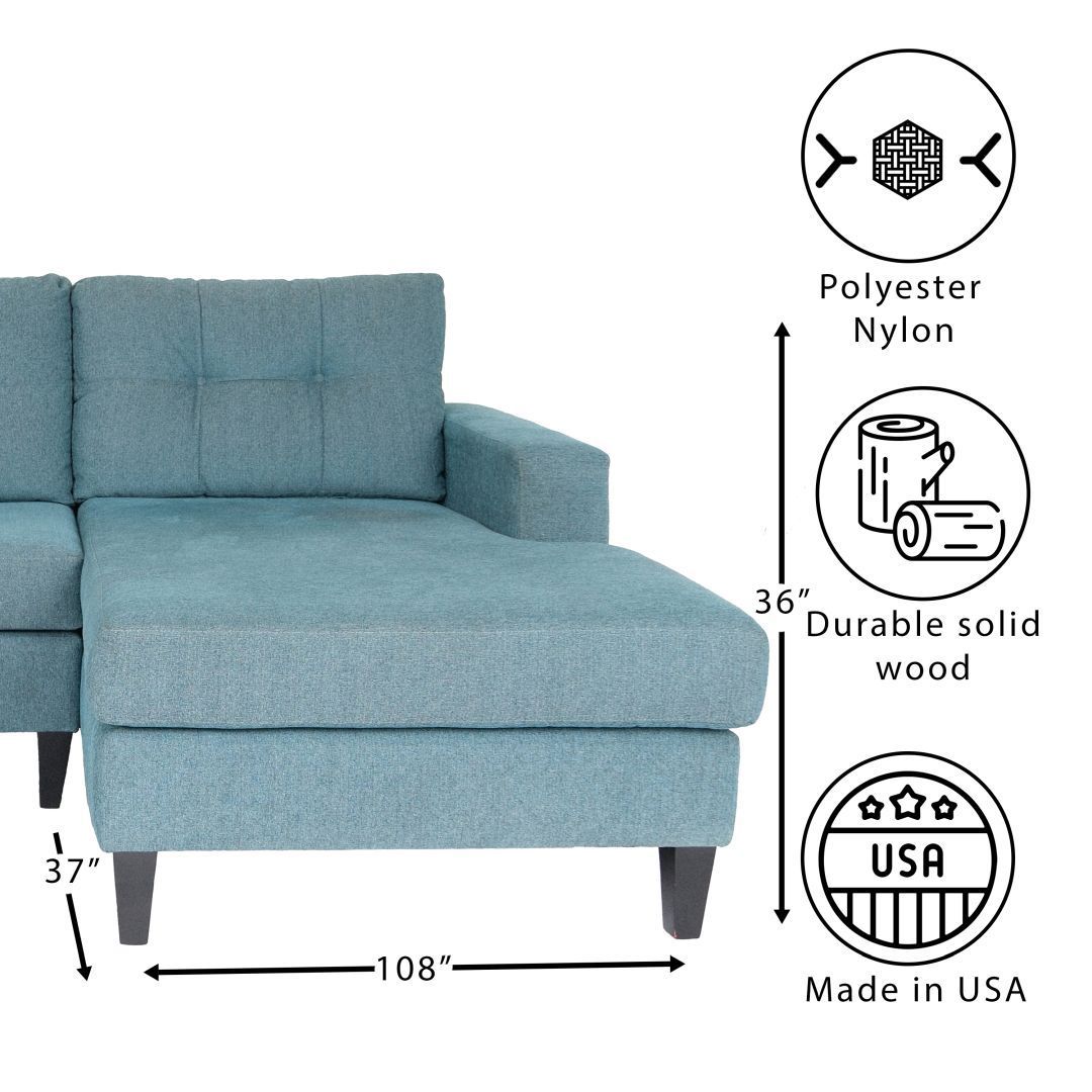 Blue L Shaped Sectional Sofas for Living Room, Modern Sectional Couches for Bedrooms, Apartment with Solid Wood Frame (Polyester Nylon)