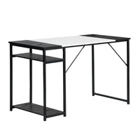 47.2" L x 23.6" D Writing Computer Desk, Home Office Study Desk with 2 Storage Shelves on Right Side, Fashion Simple Style Wood Table Metal Frame- White & Black