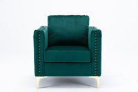 Modern Velvet Armchair Tufted Button Accent Chair Club Chair with Steel Legs for Living Room Bedroom,Green