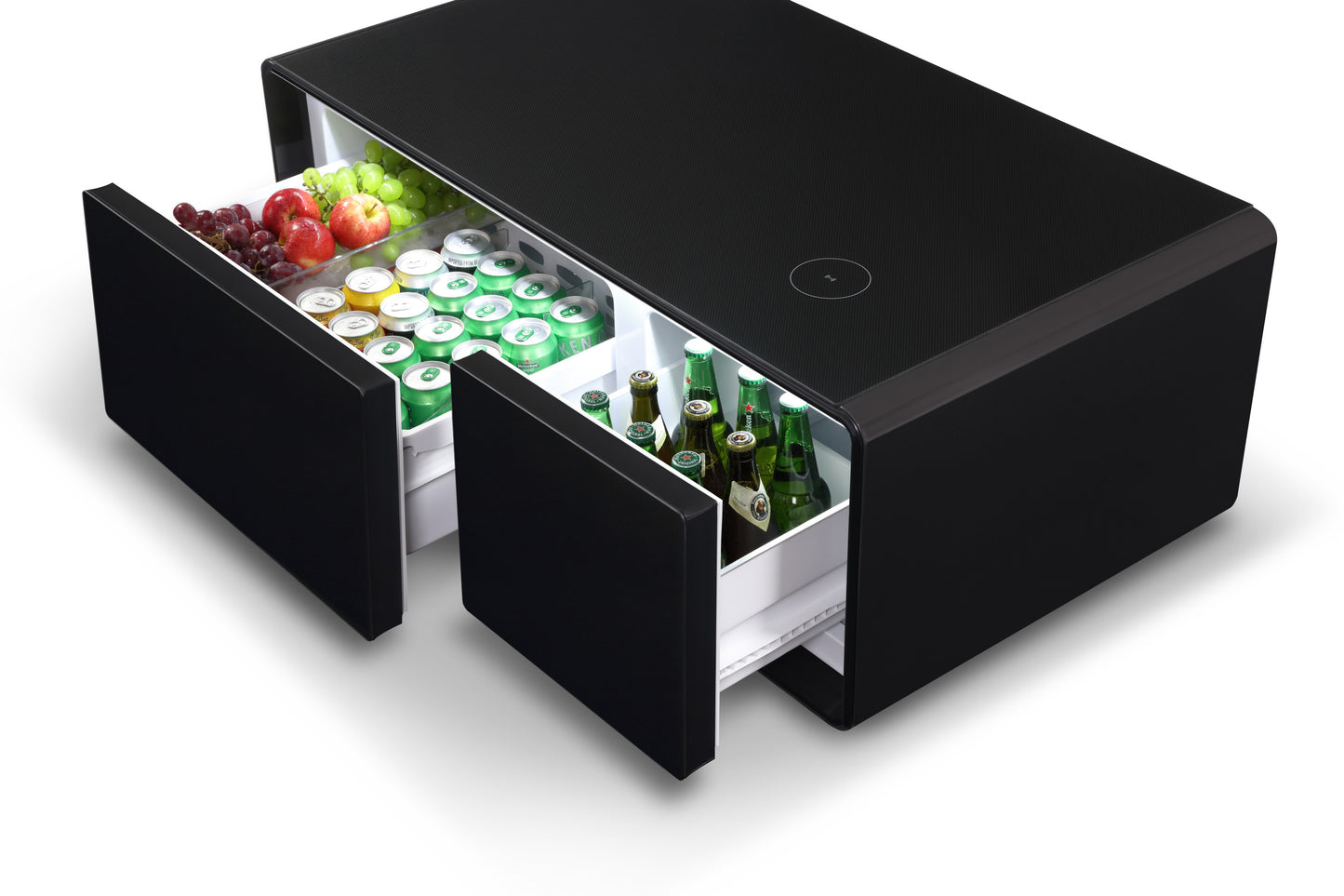 Modern Smart Coffee Table with Built-in Fridge, Wireless Charging, Power Socket, USB Interface, Outlet Protection, Mechanical Temperature Control and Ice Water Interface, Black