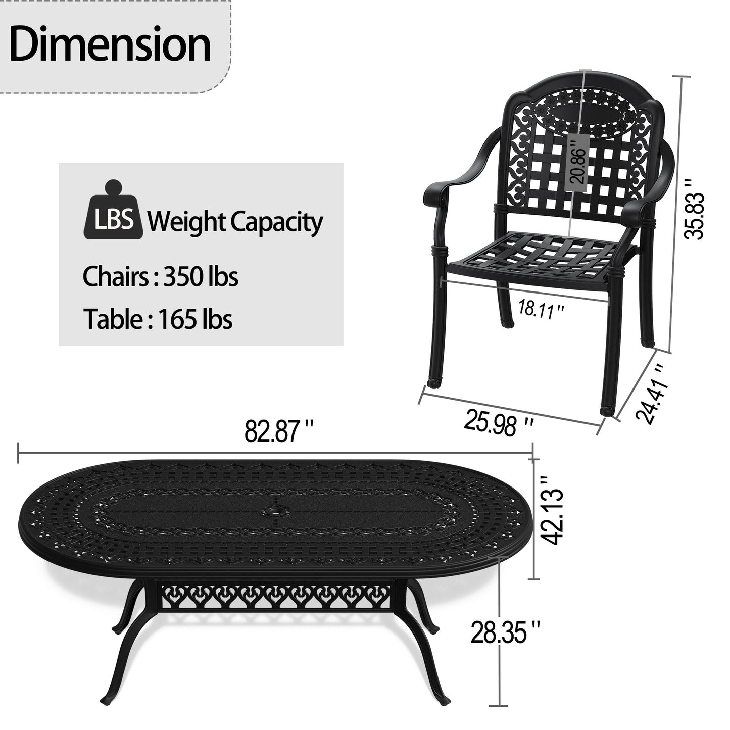 7-Piece Set Of Cast Aluminum Patio Furniture  With Black Frame and  Seat Cushions In Random Colors