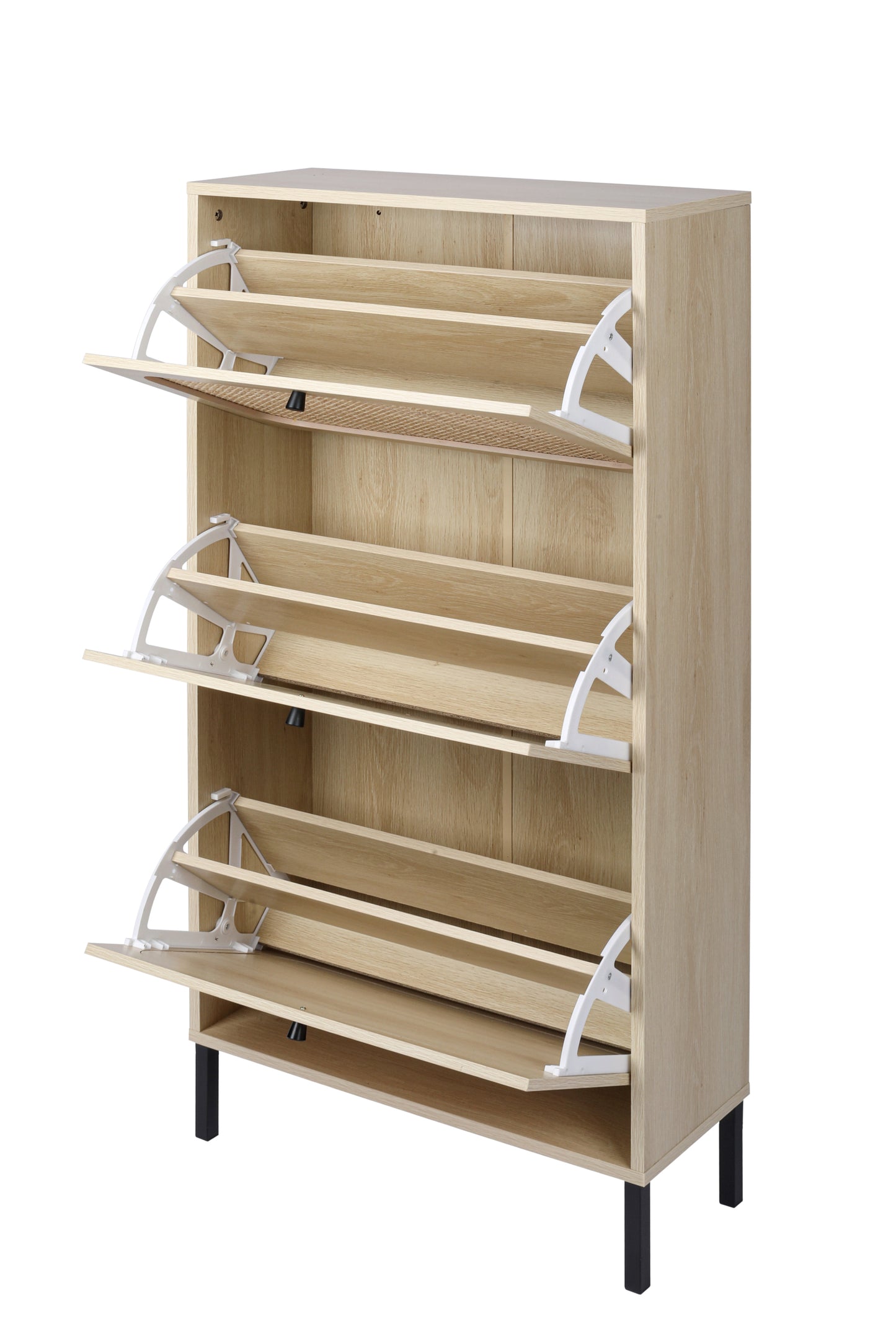 Natural  Rattan 3 Door Shoe Rack, Freestanding Modern Shoe Storage Cabinet, for Entryway