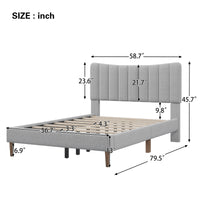 Upholstered Platform Bed Frame with Vertical Channel Tufted Headboard, No Box Spring Needed, Full,Gray