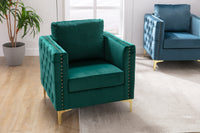 Modern Velvet Armchair Tufted Button Accent Chair Club Chair with Steel Legs for Living Room Bedroom,Green