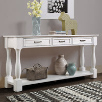 63inch Long Wood Console Table with 3 Drawers and 1 Bottom Shelf for Entryway Hallway Easy Assembly Extra-thick Sofa Table (Antique White)