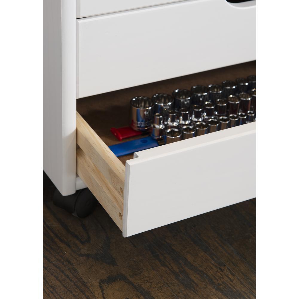 Six Drawer Wide Roll Storage Cart, White Finish, Office and Home Furniture