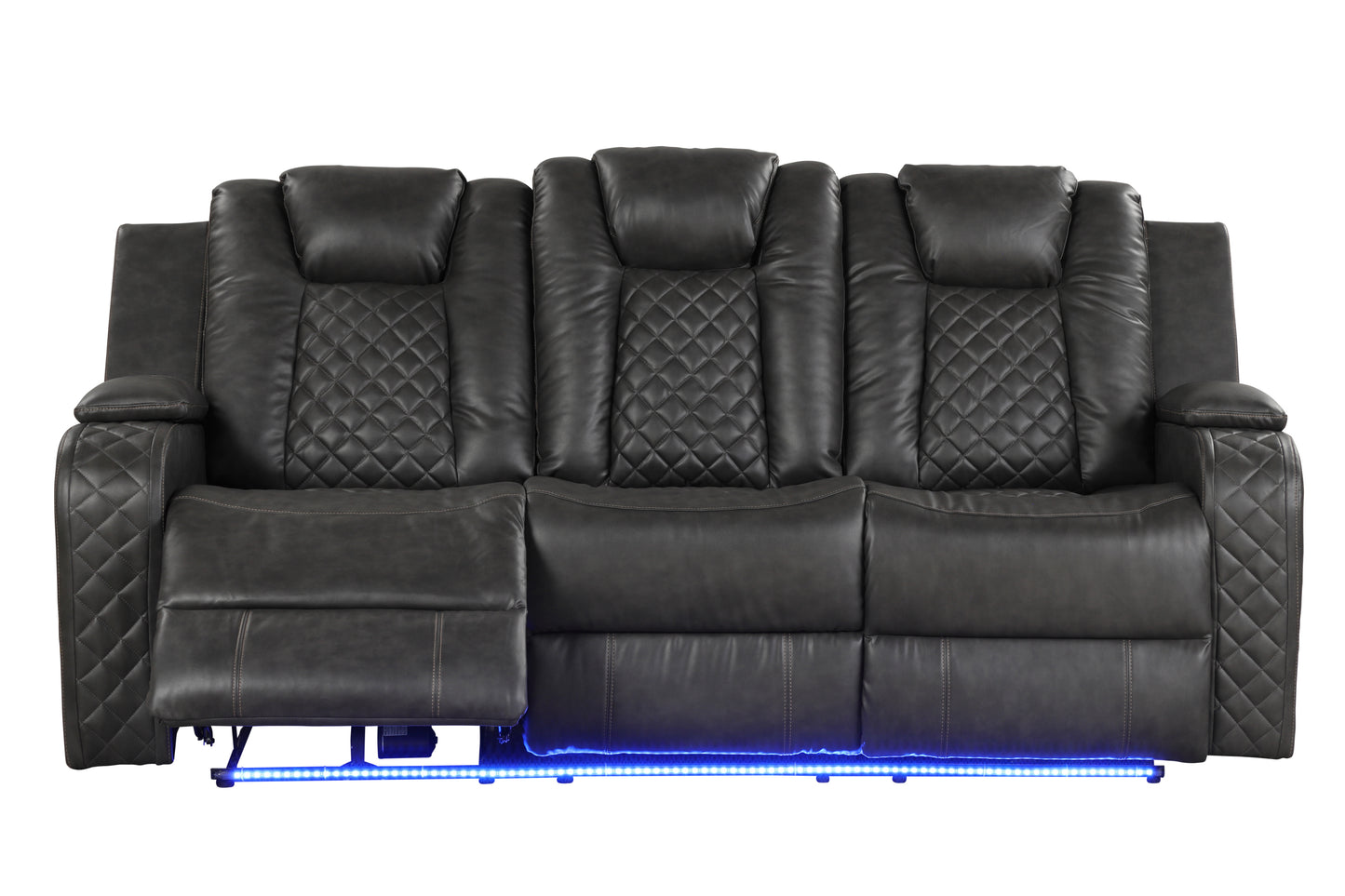 Benz LED & Power Recliner 3 PC Made With Faux Leather in Black