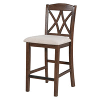 TOPMAX Casual Counter Height Wood Upholstered Dining Chairs with Cross Backs, Set of 4, Walnut+Beige