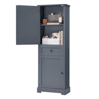 Bathroom Storage Cabinet, Tall Storage Cabinet with Two Doors and Drawer, Adjustable Shelf, Grey