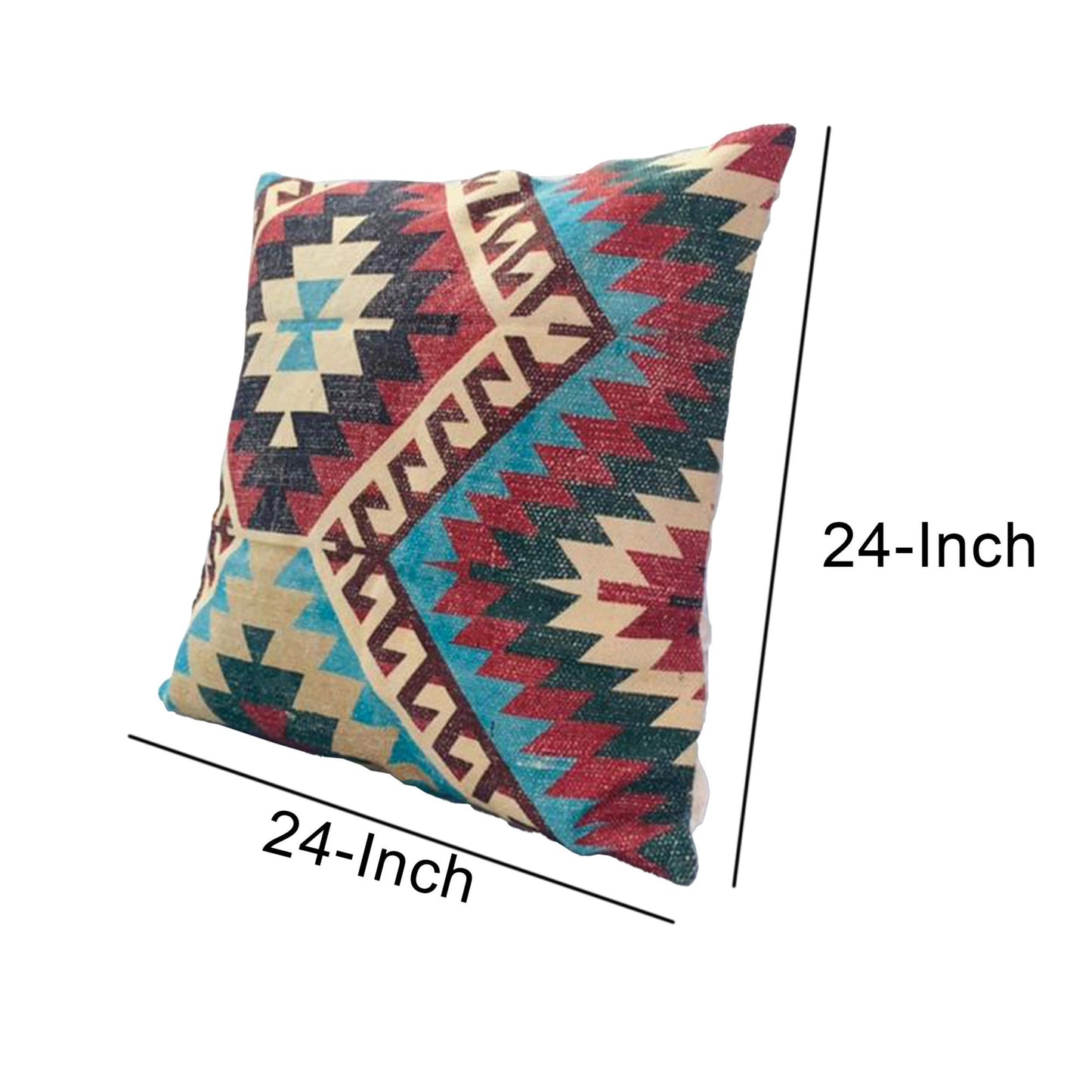 24 x 24 Square Cotton Accent Throw Pillow, Western Tribal Pattern, Multicolor