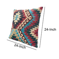 24 x 24 Square Cotton Accent Throw Pillow, Western Tribal Pattern, Multicolor