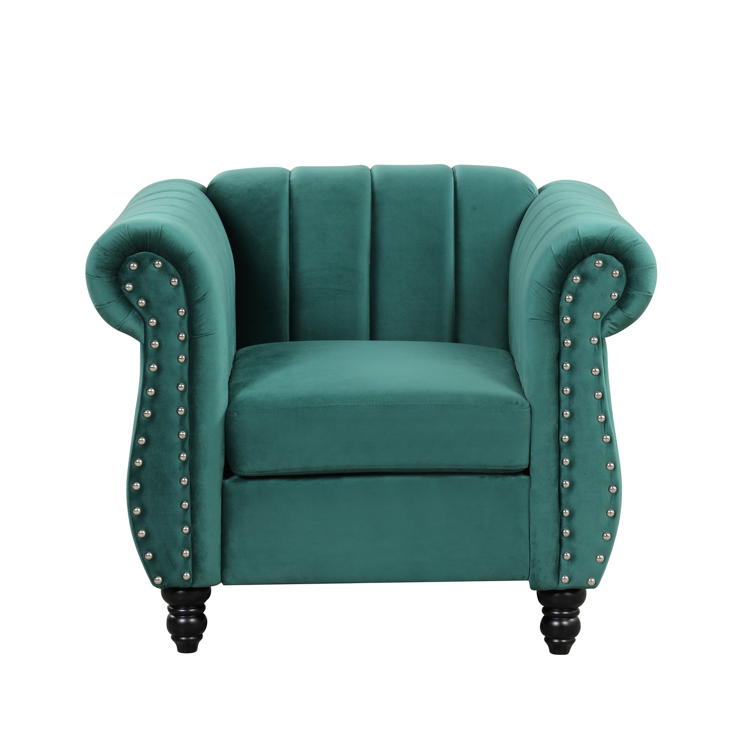 39" Modern Sofa Dutch Fluff Upholstered sofa with solid wood legs, buttoned tufted backrest,green