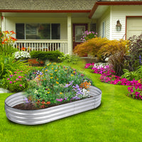 Galvanized Planter Bed,Galvanized Raised Garden Bed Kit, Galvanized Planter Raised Garden Boxes Outdoor, Oval Large Metal Raised Garden Beds for Vegetables,7*3*1 ft