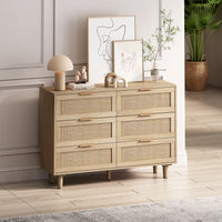 43.31"6-Drawers Rattan Storage Cabinet Rattan Drawer,for Bedroom,Living Room,Natural