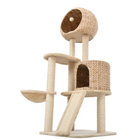 Cat Tree, 59-Inch Cat Tower for Indoor Cats, Plush Multi-Level Cat Condo with 2 Perches, 2 Caves, Cozy Basket and Scratching Board, Beige