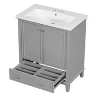 30" Bathroom Vanity with Sink Combo, Multi-functional Bathroom Cabinet with Doors and Drawer, Solid Frame and MDF Board, Grey