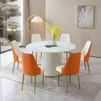 53 inch  Sintered stone carrara white dining table with 6pcs Chairs