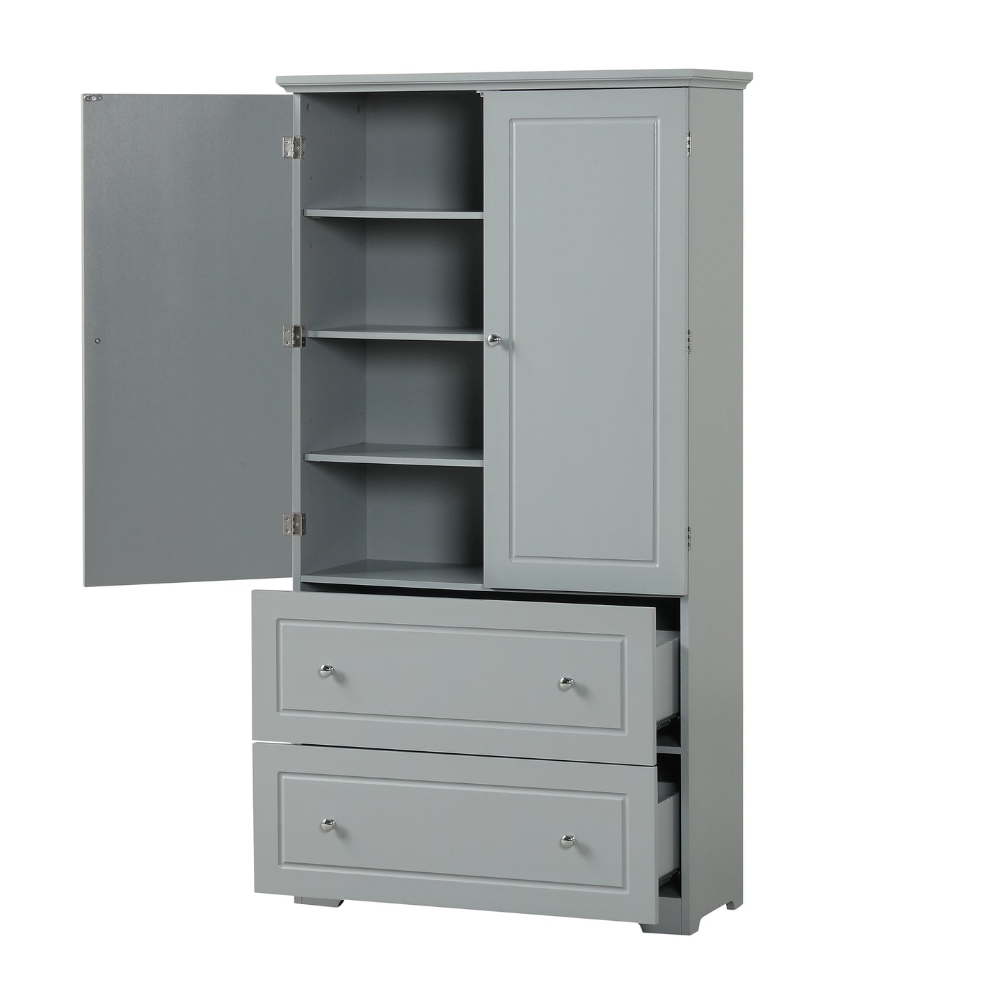 Wide Bathroom Storage Cabinet, Freestanding Storage Cabinet with Two Drawers and Adjustable Shelf, MDF Board with Painted Finish, Grey