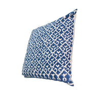 18 x 18 Square Accent Pillow, Printed Trellis Pattern, Soft Cotton Cover With Filler, Blue, White