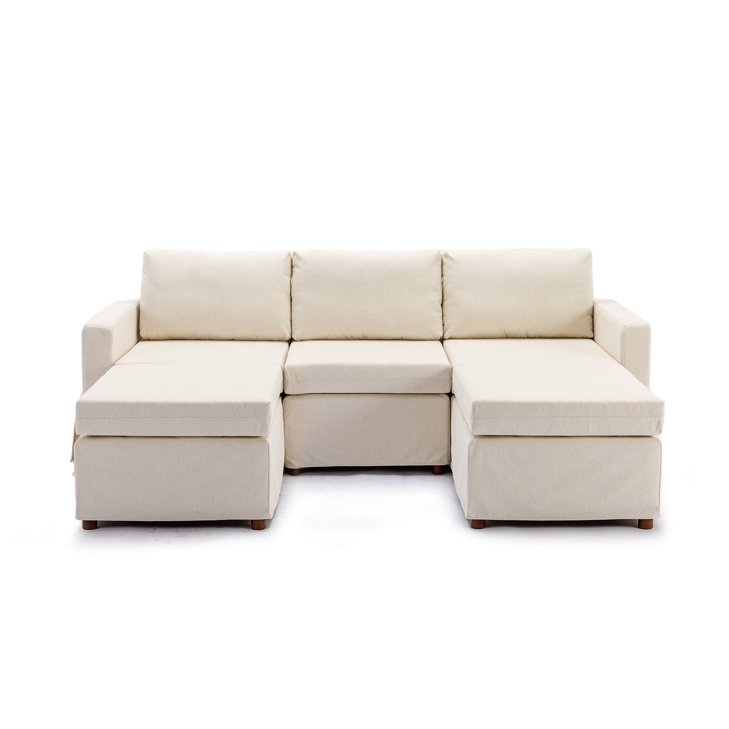 3 Seat Module Sectional Sofa Couch With 2 Ottoman,Seat Cushion and Back Cushion Removable and Washable,Cream