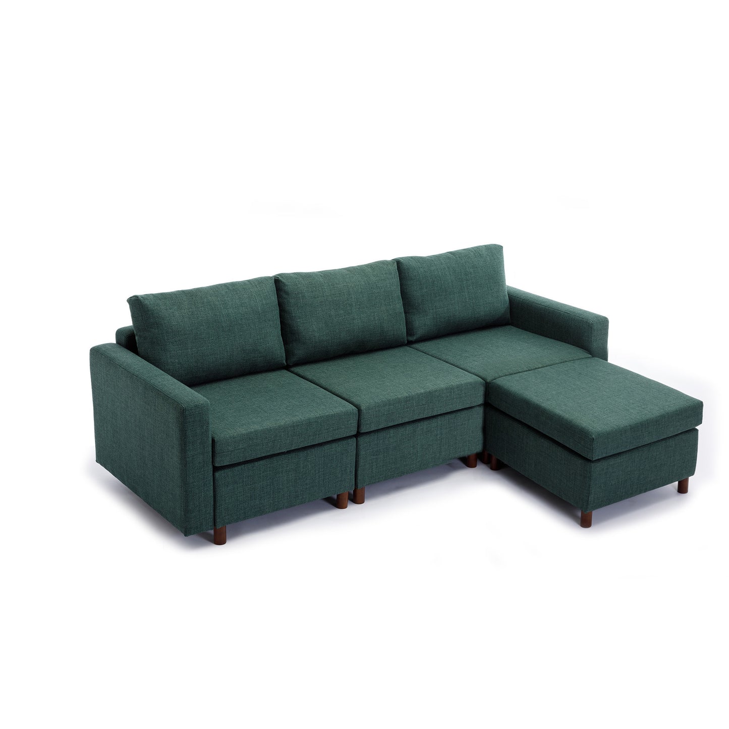 3 Seat Module Sectional Sofa Couch With 1 Ottoman for living room,Seat Cushion and Back Cushion Non-Removable and Non-Washable,Green