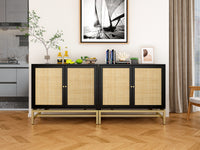 2 Door Cabinet, Natural Rattan 2 Door high cabinet, Built-in adjustable shelf, Easy Assembly, Free Standing Cabinet for Living Room Bedroom, Hallway