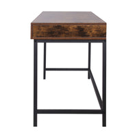 Industrial Grained Wooden Computer Desk with 2 Drawers, Brown and Black