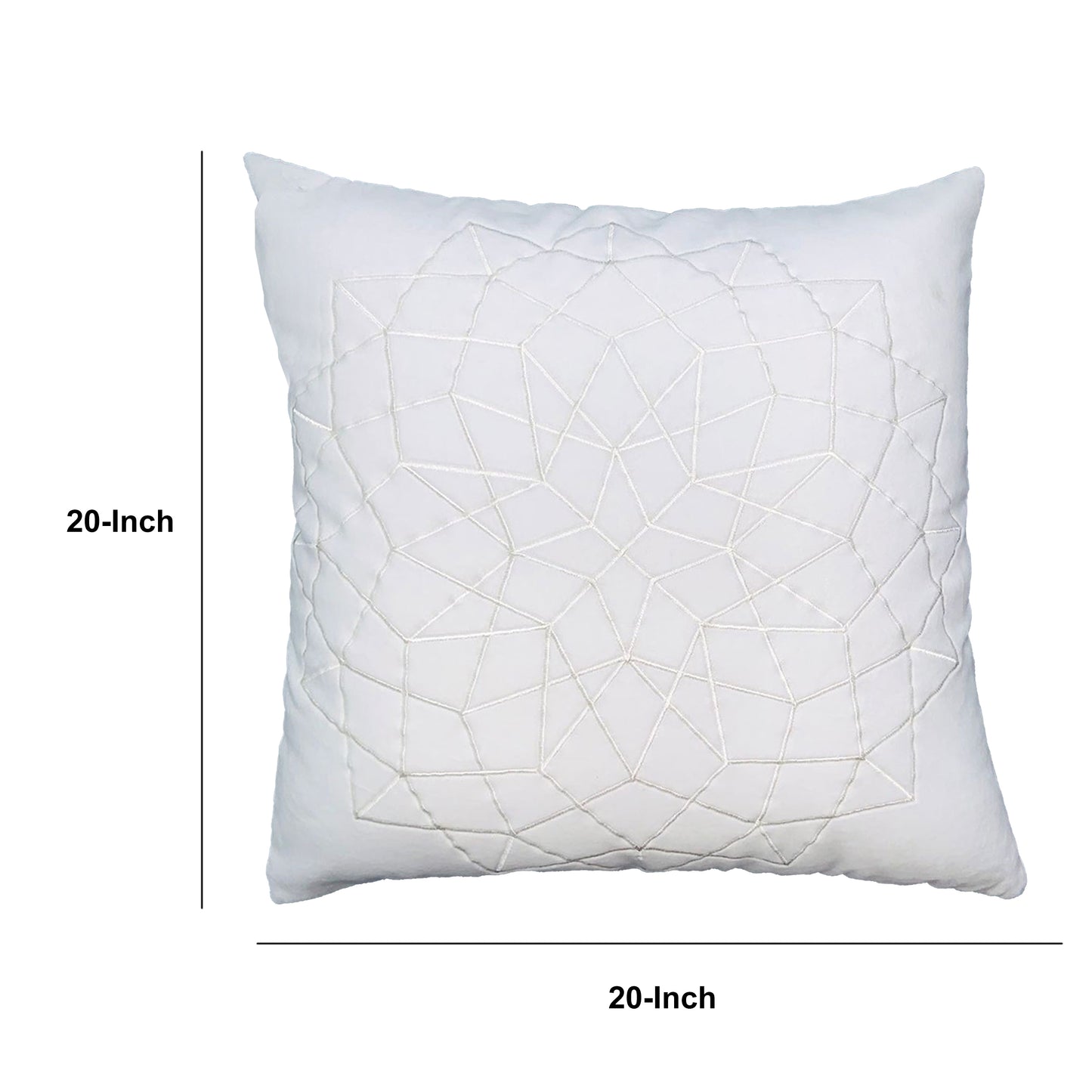 Hugo 20 x 20 Square Accent Throw Pillow, Embroidered Geometric Abstract Pattern, With Filler, White