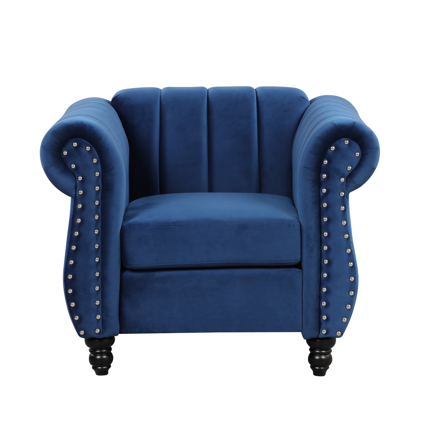 39" Modern Sofa Dutch Fluff Upholstered sofa with solid wood legs, buttoned tufted backrest,blue