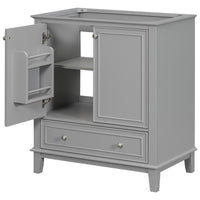 30" Bathroom Vanity without Sink, Base Only, Multi-functional Bathroom Cabinet with Doors and Drawer, Solid Frame and MDF Board, Grey