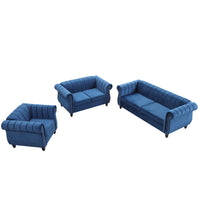 Modern three-piece sofa set with solid wood legs, buttoned tufted backrest, frosted velvet upholstered sofa set including three-seater sofa, double seater and living room furniture set Single chair