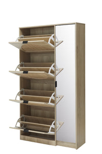 Natural Rattan Shoe Cabinet with 4-Tier Shoe Rack Storage Cabinet Wood 4 Door Free Standing Shoe Rack