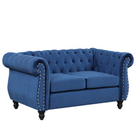 60" modern sofa Dutch plush upholstered sofa, solid wood legs, buttoned tufted backrest, blue