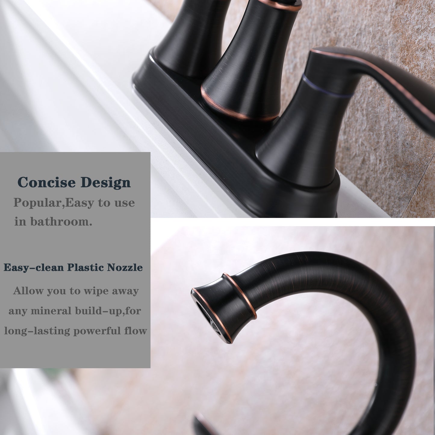 2-Handle 4-Inch Oil Rubbed Bronze Bathroom Faucet, Bathroom Vanity Sink Faucets with Pop-up Drain and Supply Hoses