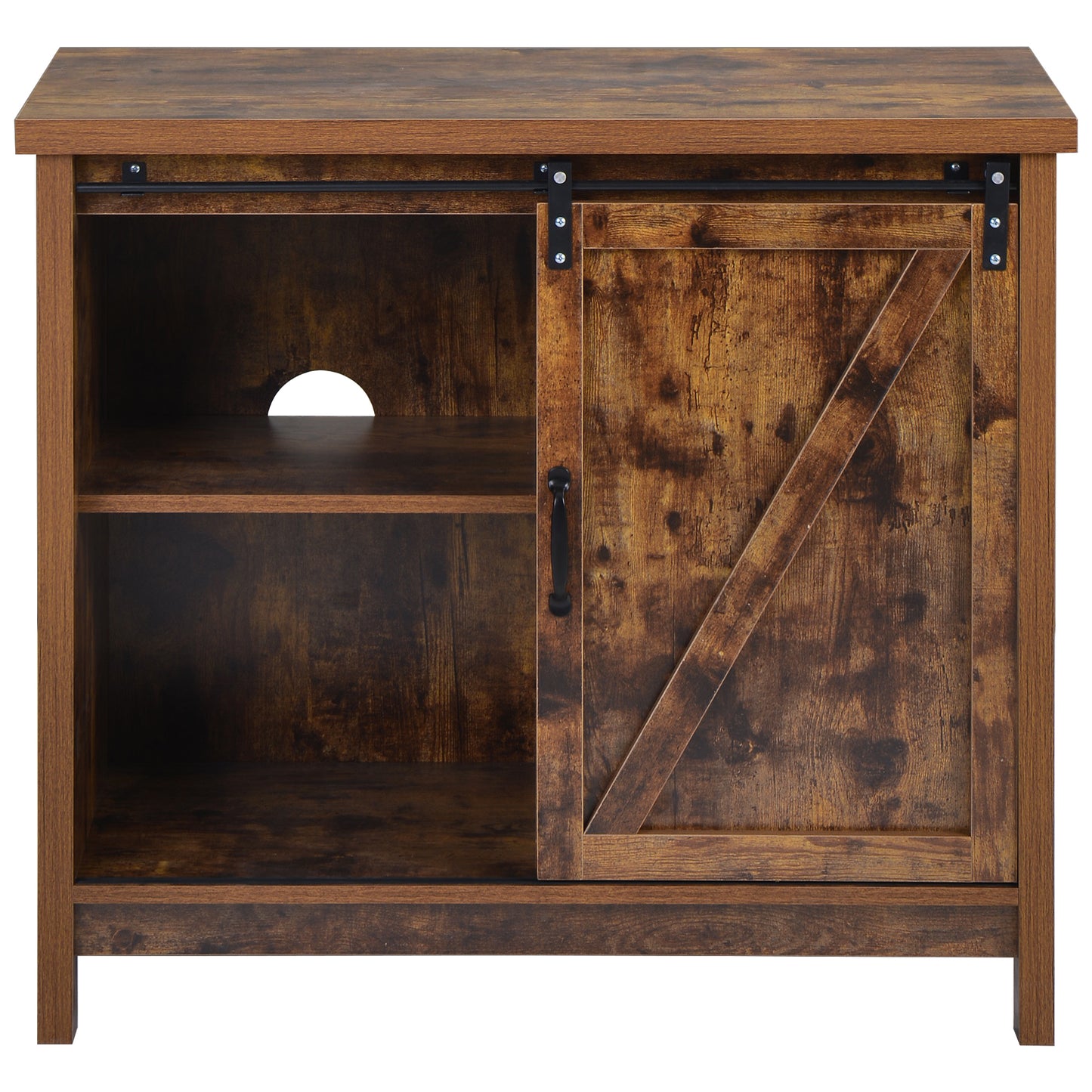 Locker&TV Stand，Barn door modern &farmhousewood entertainment center，  Console for Media,removable door panel & living room with for tvs up to 32'',BARNWOOD/BLACK