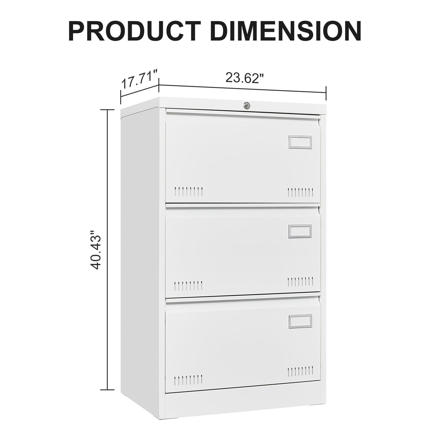 Filing Cabinet Lateral File Cabinet 3 Drawer, White Filing Cabinets with Lock, Locking Metal File Cabinets Three Drawer Office Cabinet for Legal/Letter/A4/F4 Home Offic