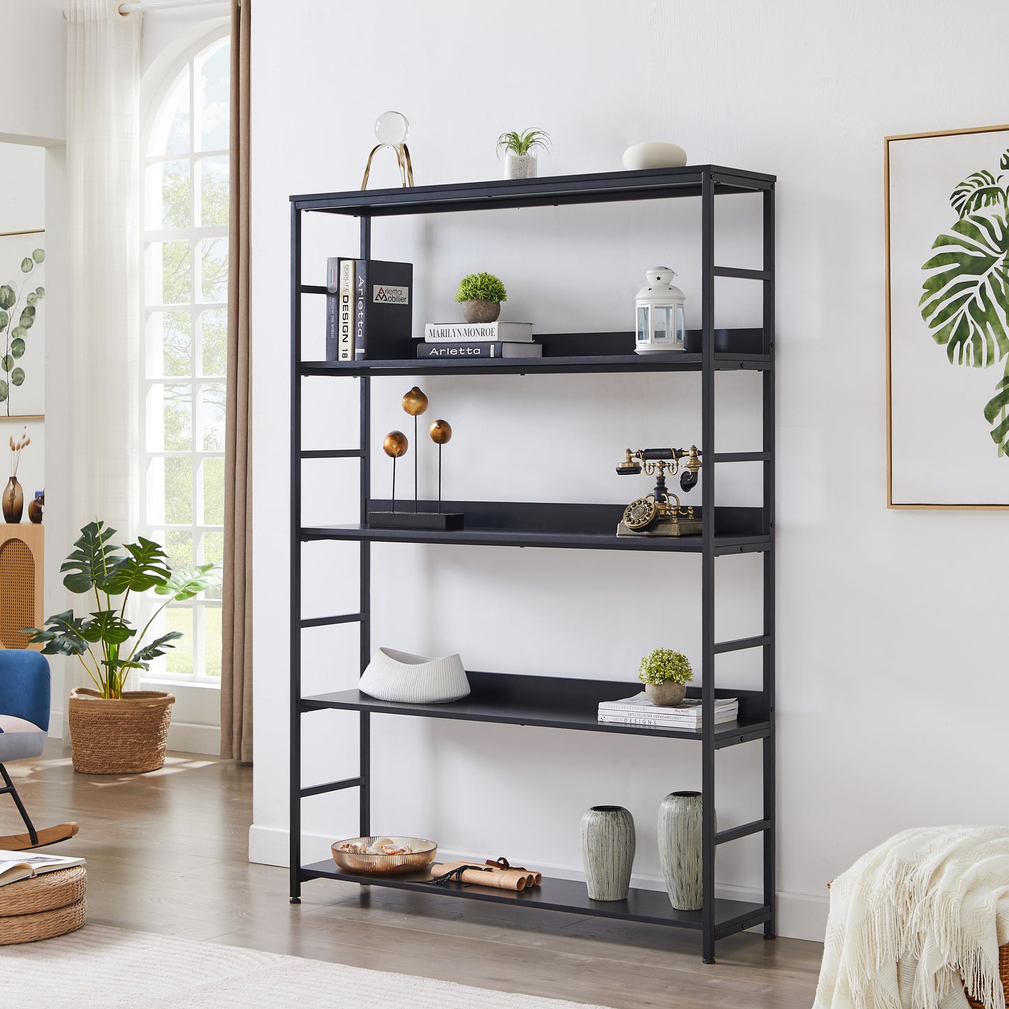 [VIDEO] 5-Tier Home Office Bookcase Open Bookshelf Storage Large 5 Shelf Bookshelf Furniture with Metal Frame, Black