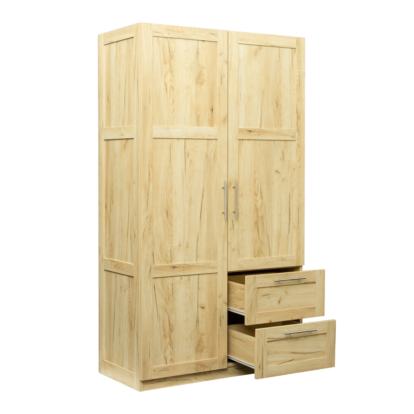 High wardrobe and kitchen cabinet with 2 doors, 2 drawers and 5 storage spaces,Oak