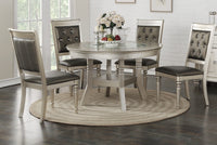 Round Dining Table Silver / Grey Finish Rubber wood Frame Center Glass Top Dinette Table