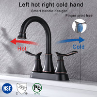 2-Handle 4-Inch Oil Rubbed Bronze Bathroom Faucet, Bathroom Vanity Sink Faucets with Pop-up Drain and Supply Hoses