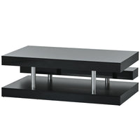 ON-TREND Modern 2-Tier Coffee Table with Silver Metal Legs, Rectangle Cocktail Table with High-gloss UV Surface, Minimalist Design Center Table for Living Room, Black